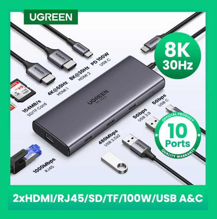 UGREEN Hub 10 in 1 — универсальный USB-C хаб. Есть доставка
