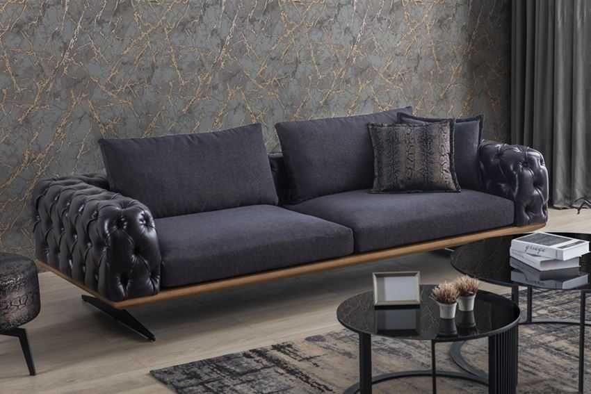 Тъмносин диван в стил Честърфийлд, Нов