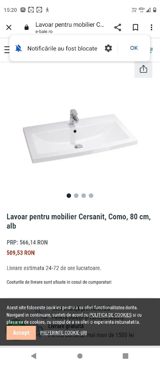 Lavoar cersanit Como 80 cm nou