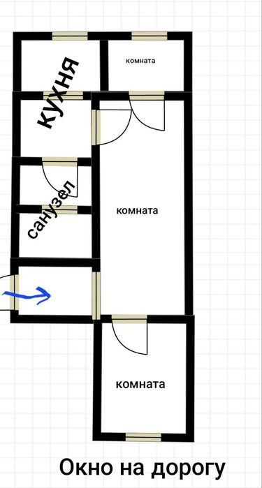 Квартира 2/1/4 под нежилое вдоль дороги 60м²