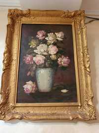 Tablou pictat pe panza SEMNAT - Vaza cu flori