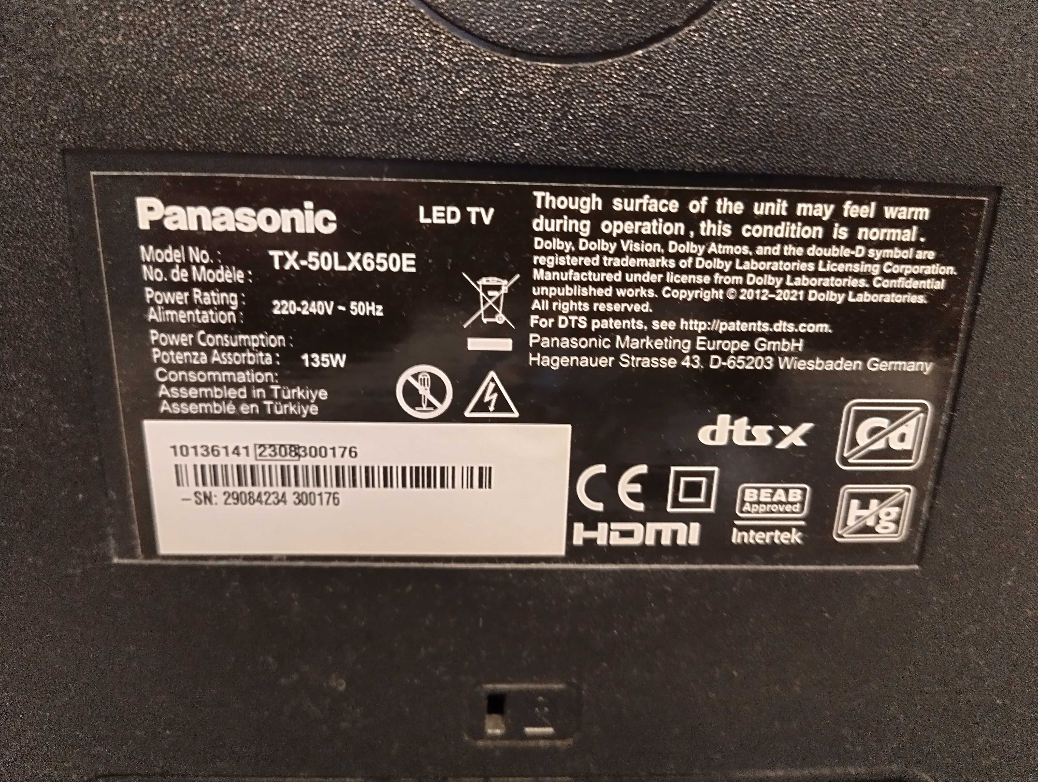Телевизор Panasonic LED TX-50LX650E- за части (счупен дисплей)