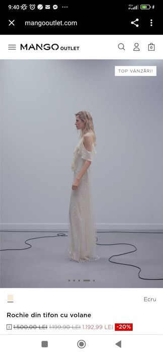 Rochie de seara ecru ediție limitată Mango, măsura L (potrivită și M)