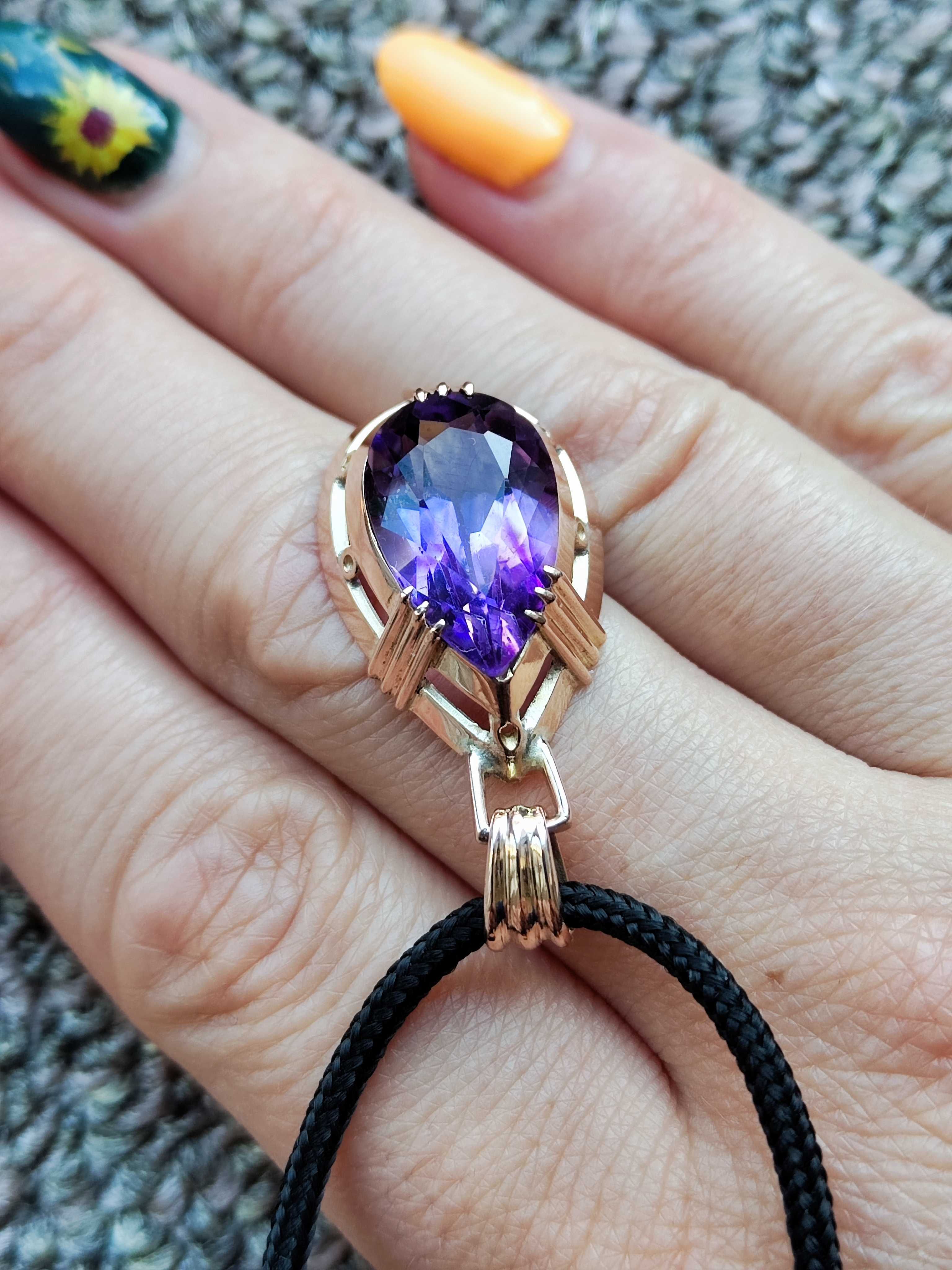 Fantastic Pandantiv Amuleta Aur 14K Cu Ametist Amethyst Natural Unicat
