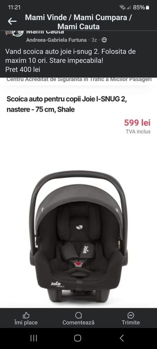 Scoica auto bebe