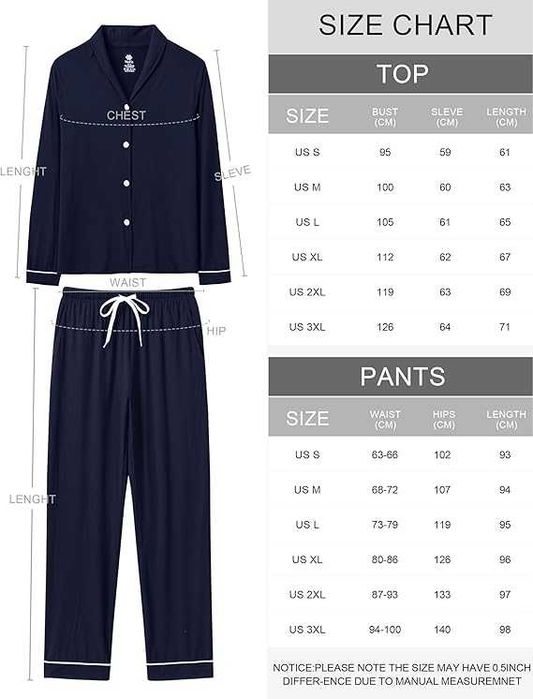 MoFiz Дълги пижами за жени, зимни меки пижами с дълъг ръкав и копчета