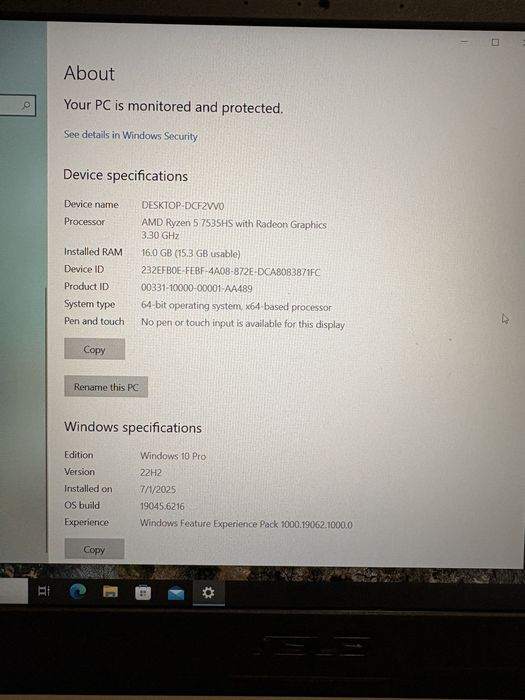 Vand leptop asus tuf amd ryzen 5 -7535.