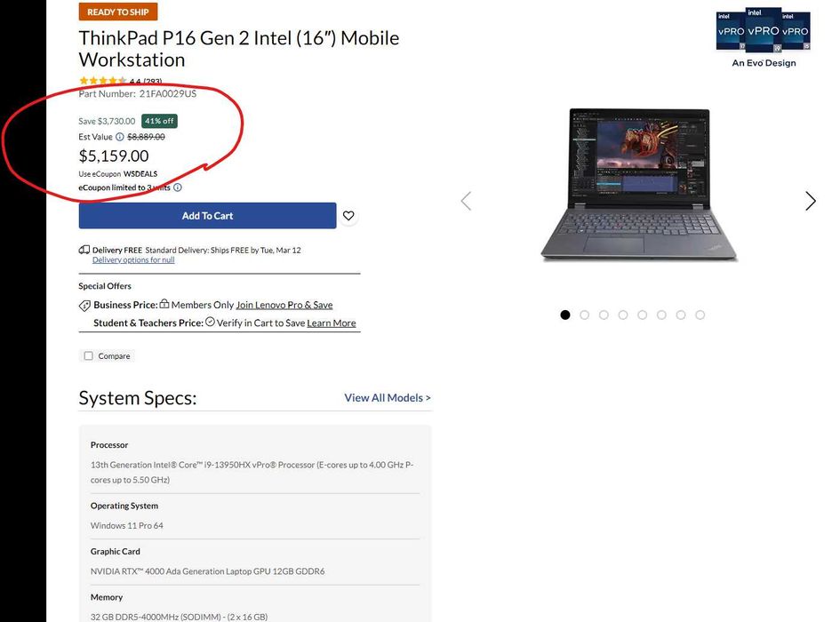 Lenovo ThinkPad P16 Gen2 OLED i9-13950HX 32GB RTX4000 12GB 1TB SSD