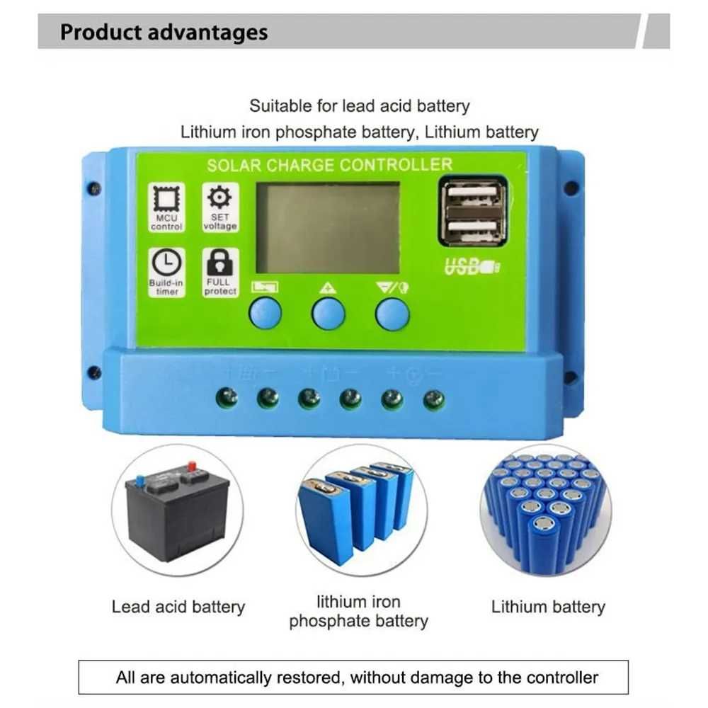 30A PWM соларно зарядно соларен контролер 12/24 с две USB x2a