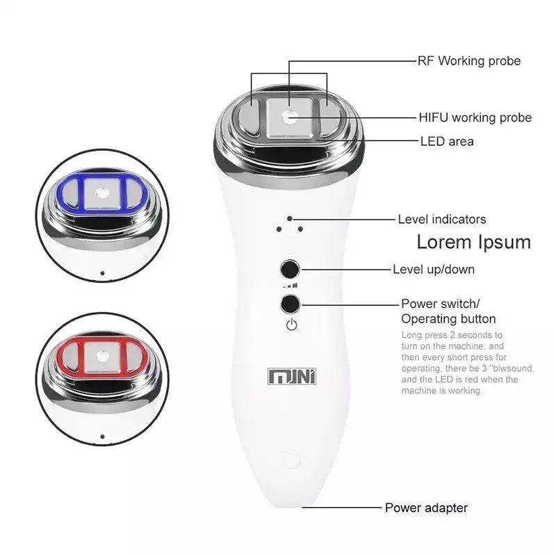 Мини HIFU дълбок лифтинг с RF и LED светлини за бръчки