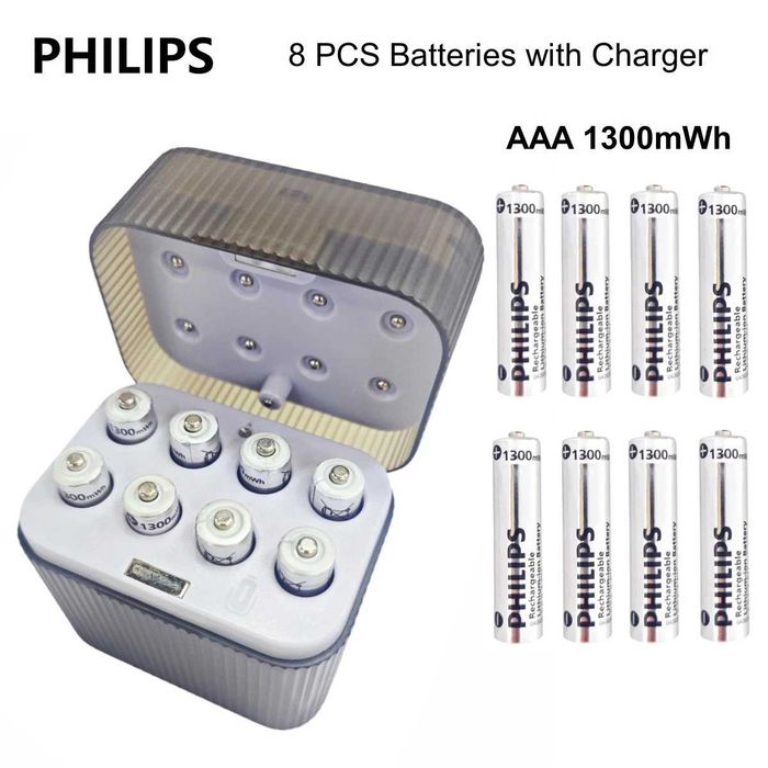 Аккумуляторная батарейка Philips 8 штук ААА + Зарядка Philips из США