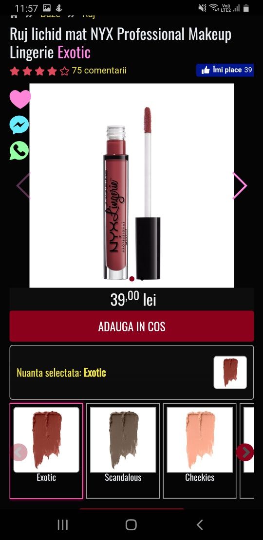 Nyx lipgloss lingerie nuanța exotic original sigilat