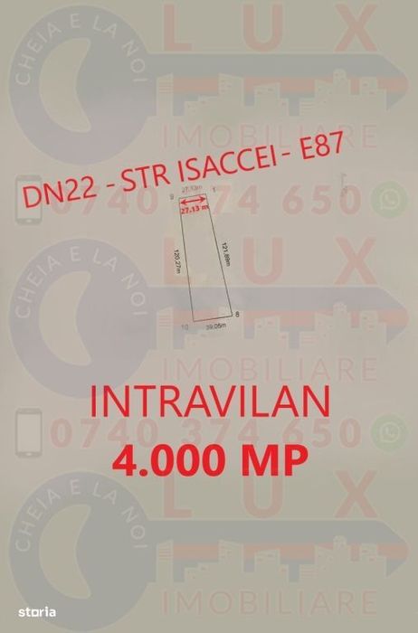 ID 7288 Teren intravilan cu front la Strada Isaccei-DN22-E87