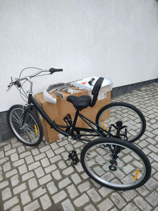 Tricicletă adulți cu roți de 24" inchi neagră,pliabilă