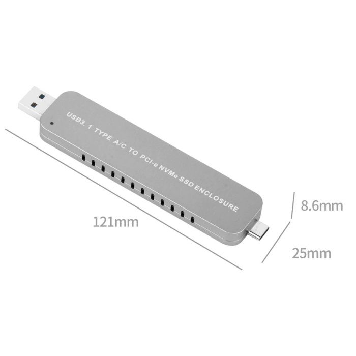 Adaptor SSD M.2 NGFF NVMe la USB-C 3.1 + USB 3.0 rack extern carcasa