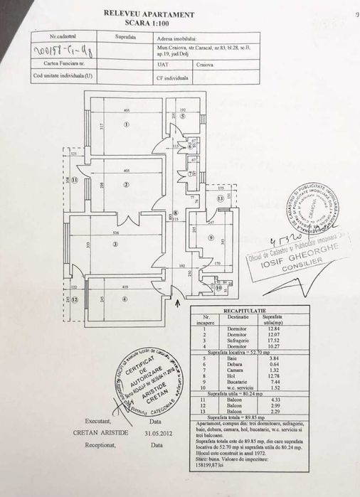 Proprietari vindem 4 camere, 3 balcoane, Craiova str Caracal