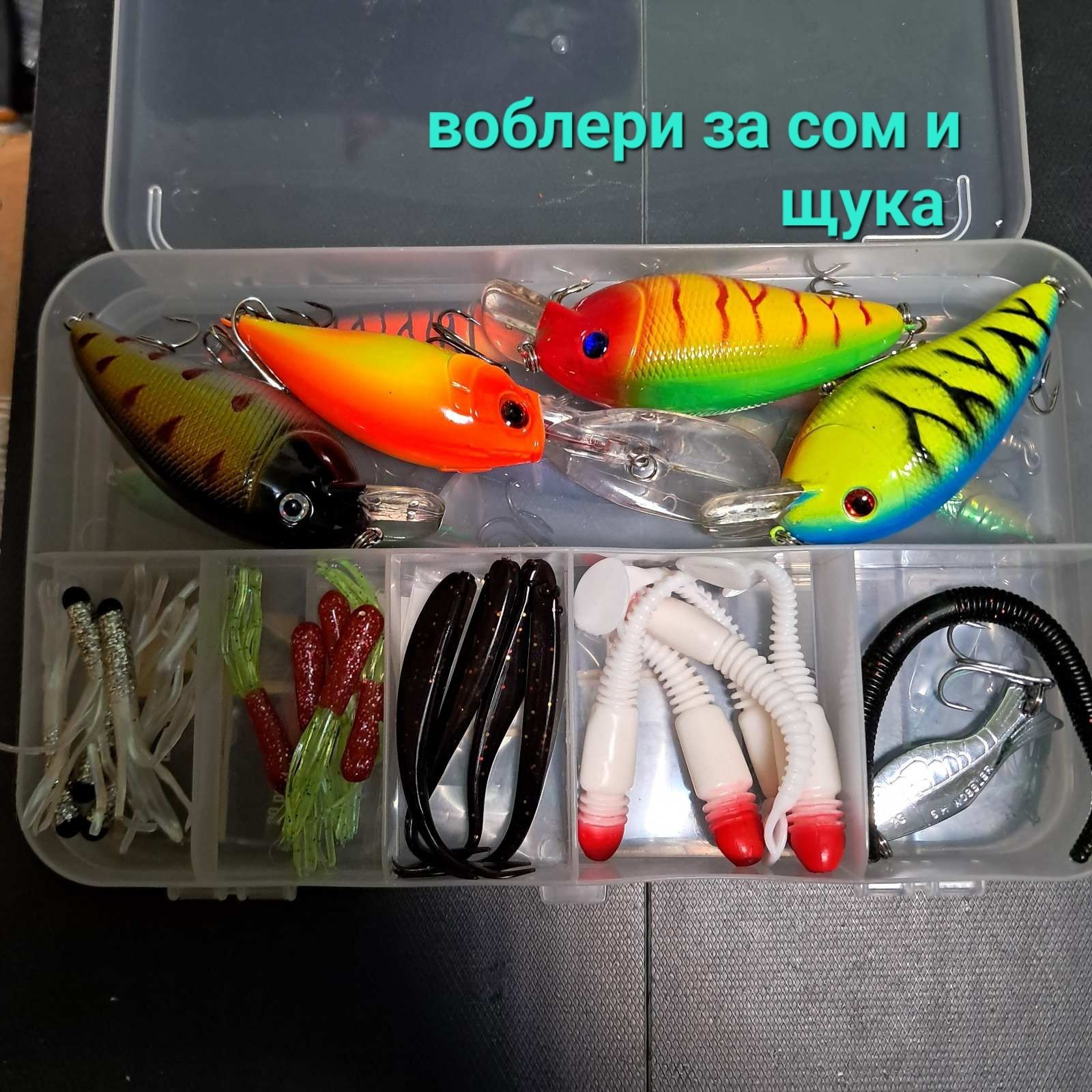 Нова двулицева кутия с примамки, воблери, клатушки, блесни,риболов