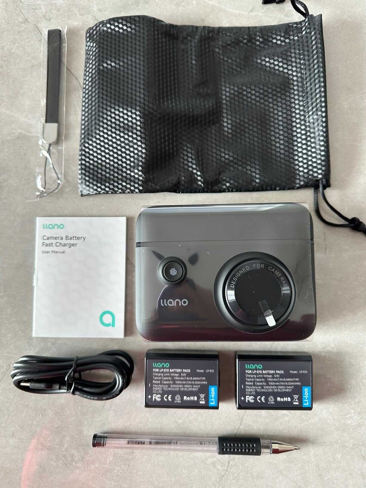 llano 2 броя батерии LP-E10 и 18 W бързо зарядно устройство Canon EOS