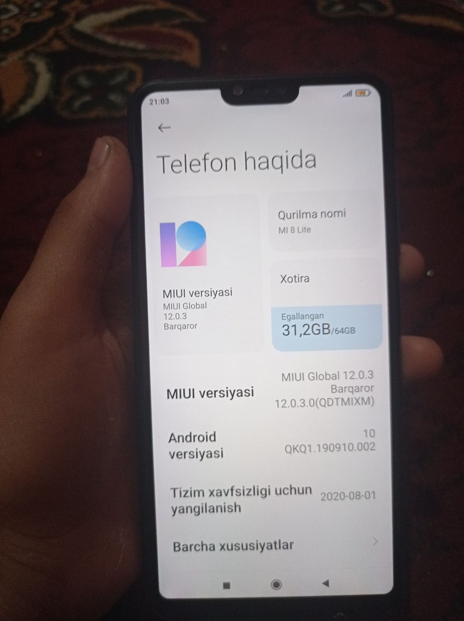 Mi 8. 64/4 oʻdar telefon. Abmenga faqat Samsunglarga