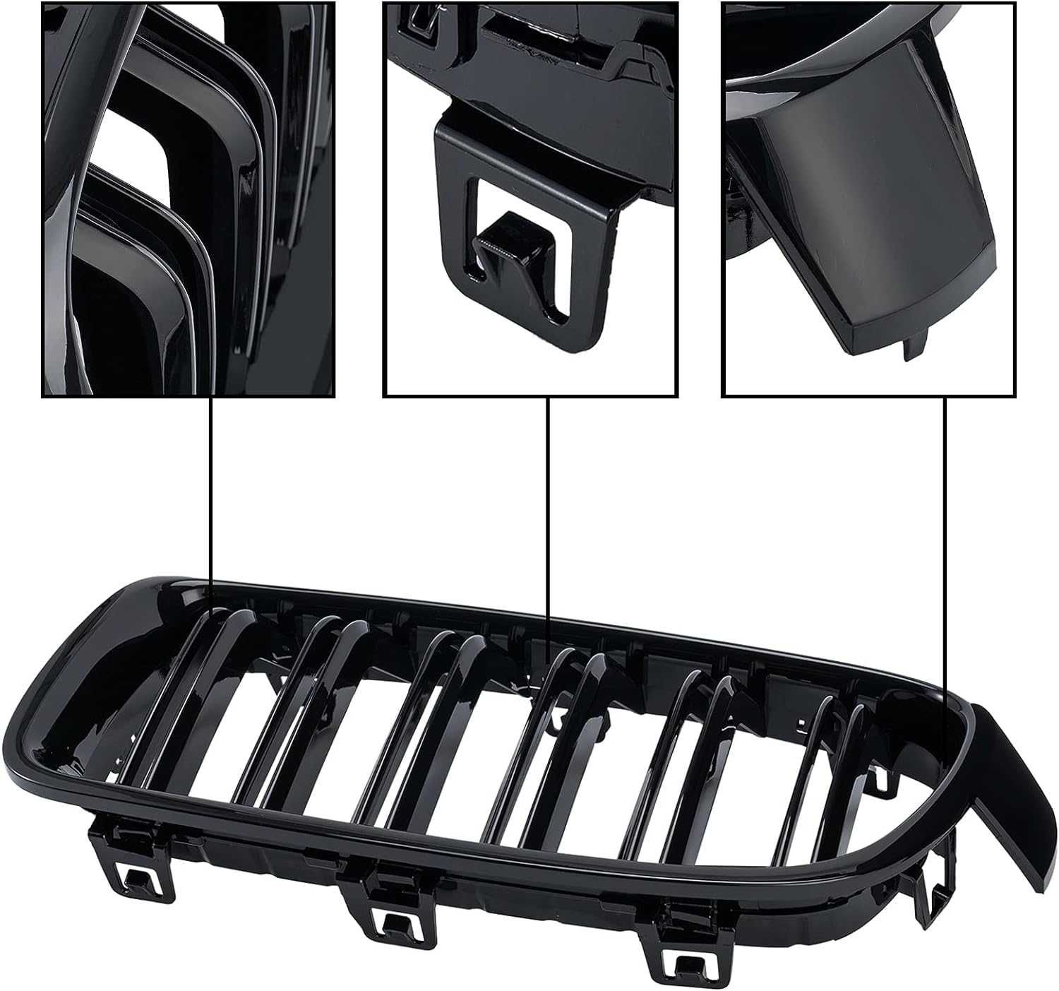 Решетки Бъбреци за БМВ BMW 3 серия F30 F31 2012+ Черен Гланц Двойни