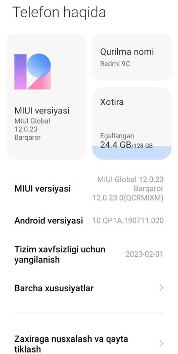 Redmi 9 C xotira  4/128