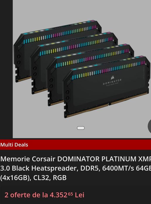 Memorie Corsair DOMINATOR PLATINUM XMP, DDR5, 64 GB (4x16) CL32