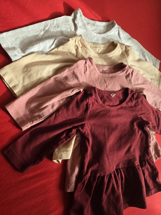 Set 4 topuri, bluzițe stil rochiță H&M, 4-6 luni (marimea 68), bumbac