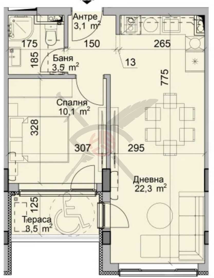 Двустаен апартамент в кв. Модерно предградие № 1152 №33568