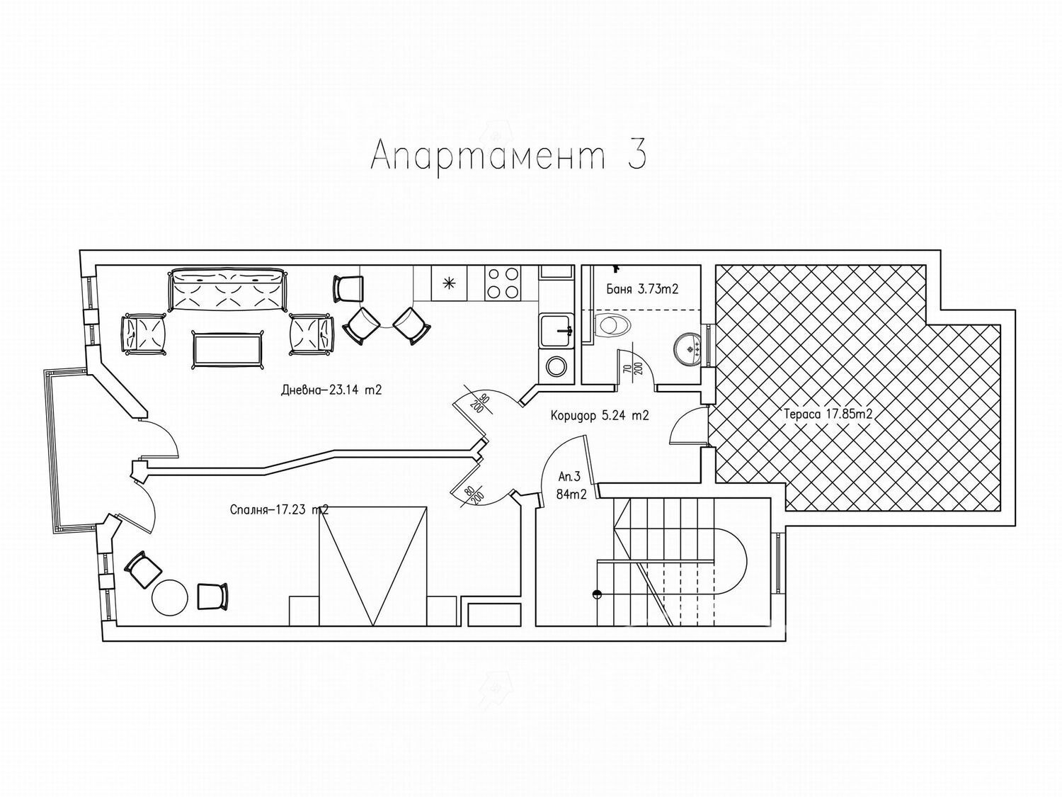 Просторен двустаен апартамент в Самоков