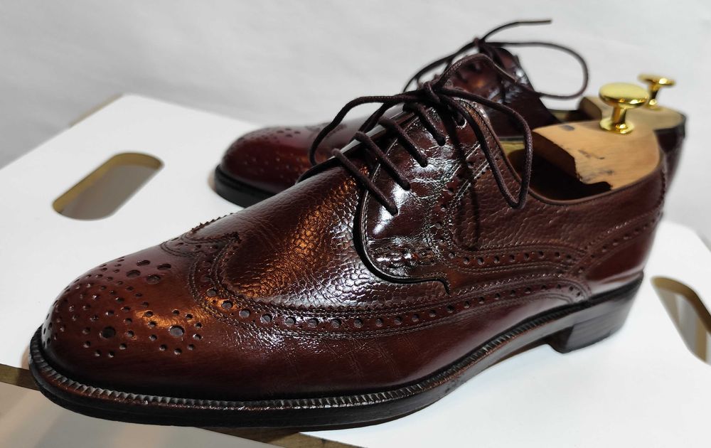 Pantofi wingtip derby 41 41.5 de lux Moreschi lucrati manual piele nat