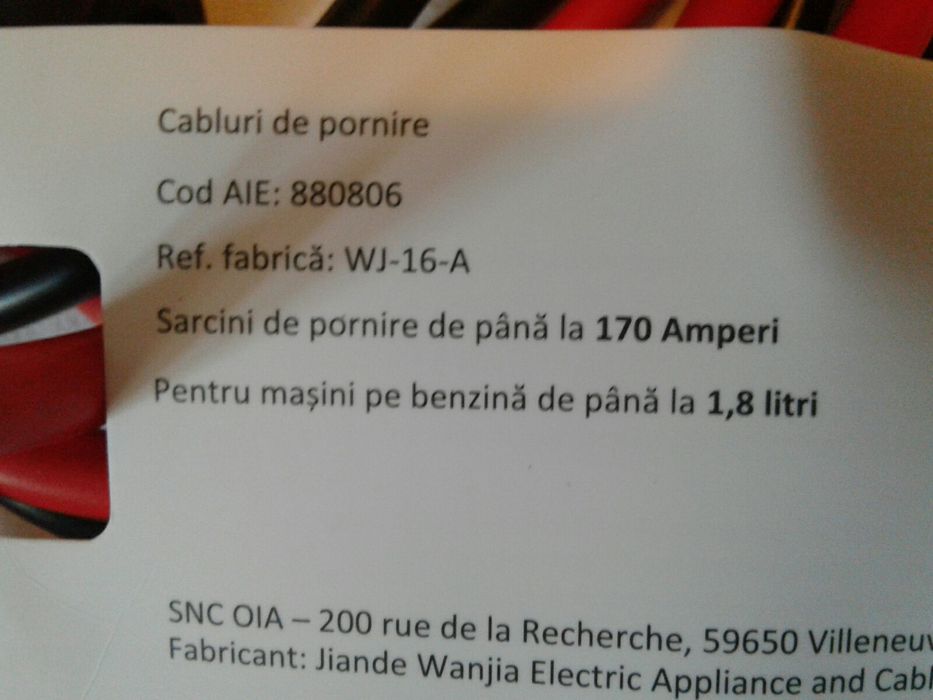 Cabluri electrice/ energie pornire auto, 2,5m, 170A, noi