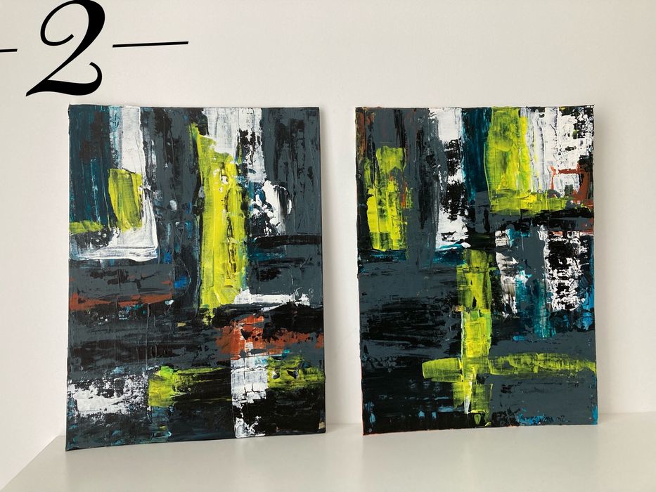 Tablouri abstracte pictate manual pe carton panzat