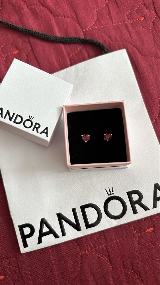 серьги pandora красные сердечки