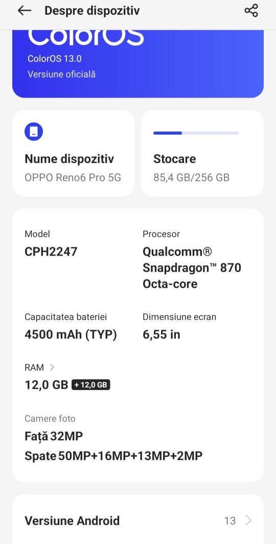 Vand/schimb Oppo Reno 6Pro 5G 12gb RAM