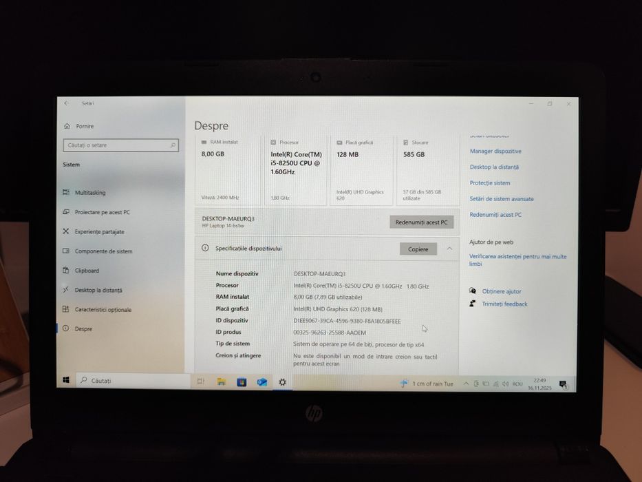 Laptop Full-HD, HP - Model 3168NGW, procesor I5-8250U, IPS display!