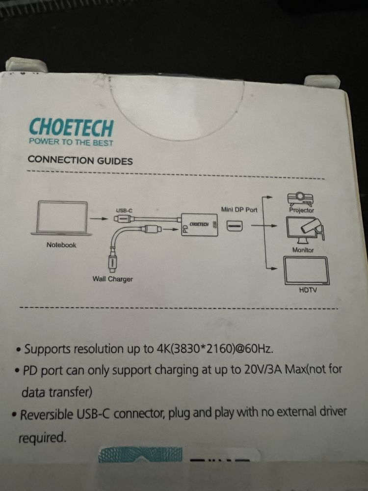 Type C to Mini Displey port и PD Adapter Choetech .Нов !
