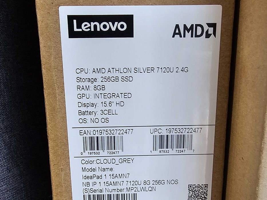 ПРОДАМ Lenovo IdeaPad 1 15AMN7 Ноутбук Silver 7120U/8GB/256SSD/15.6"HD
