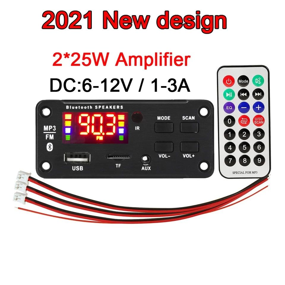 МП 3 плеър 2х25W/6V-12V/ Bluetooth 5.0 с TF card/USB/FM/AUX/Mic/Call