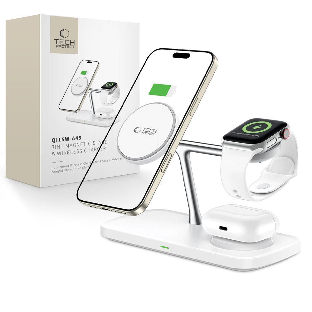 Магнитно Безжично Зарядно 3 в 1 TECH-PROTECT QI15W-A45