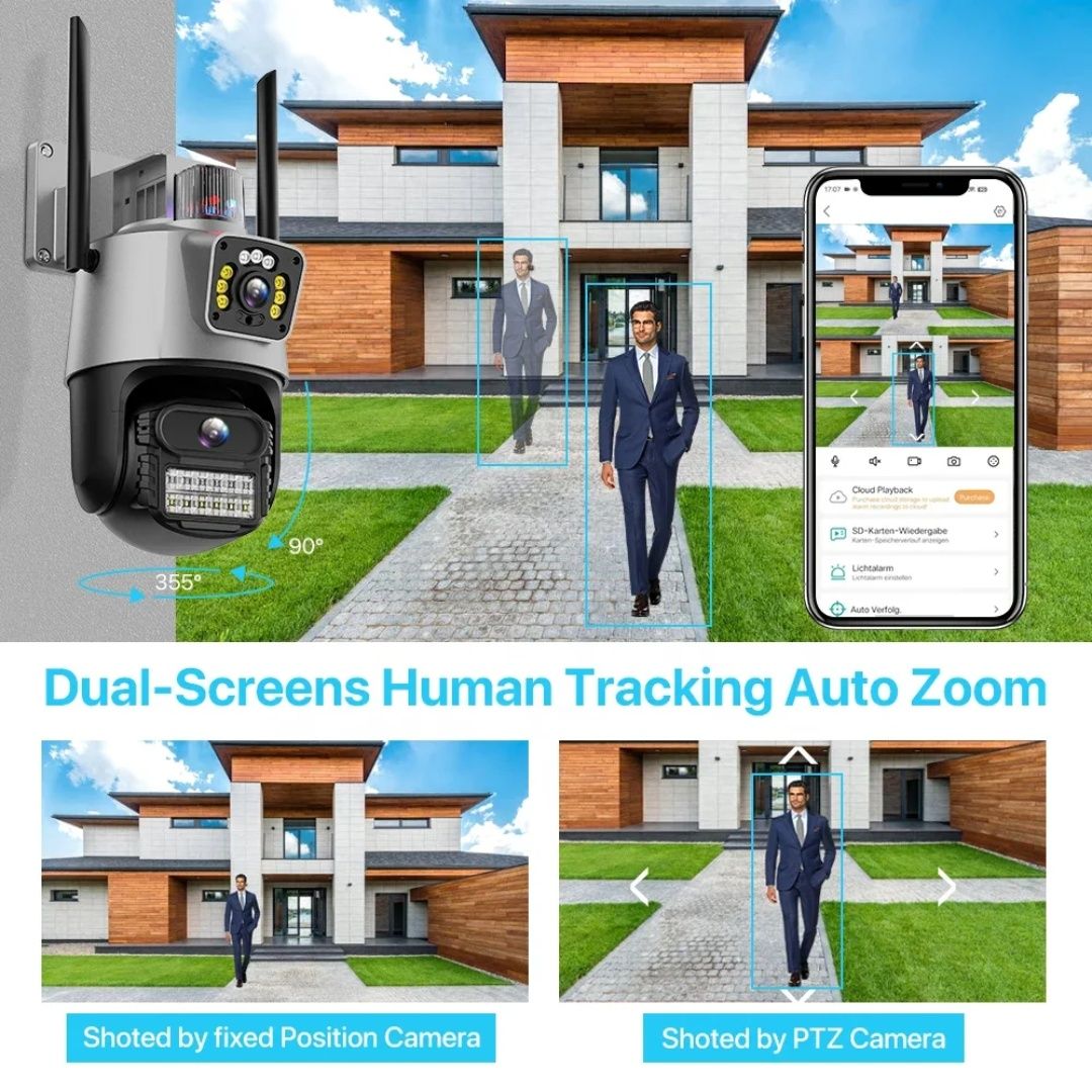 Охранителна камера WiFi PTZ  ICSEE 6MP, 360°, Dual Lens, нощно виждане