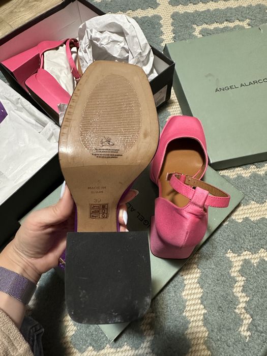 Sandale pantofi Angel Alarcon cu toc si bareta mov roz 39