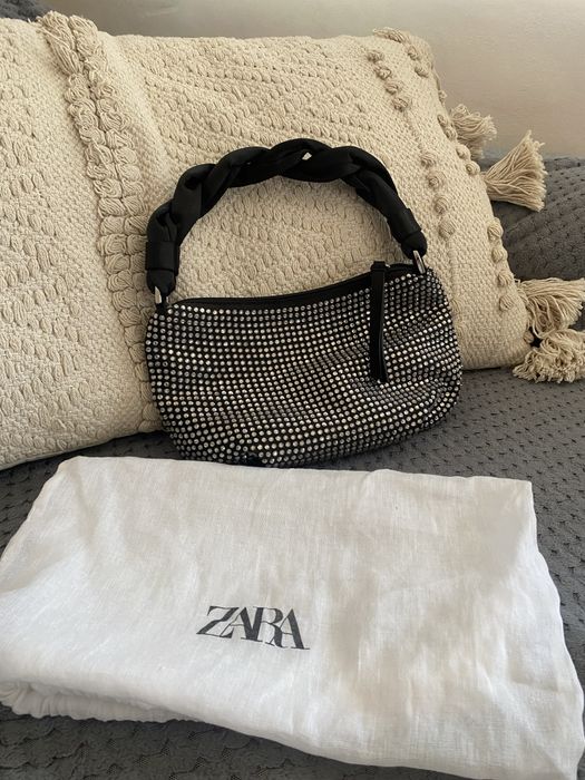 Черна чанта с камъчета Зара-Zara
