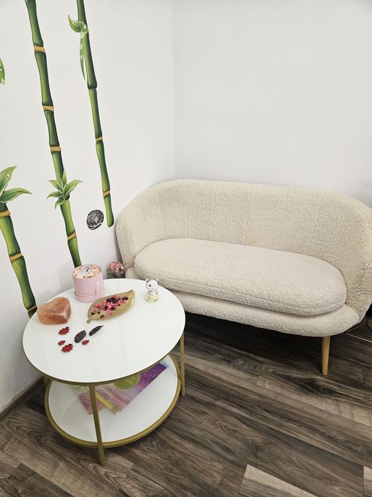 Canapea GISTRUP 2 locuri alb-murdar plușat