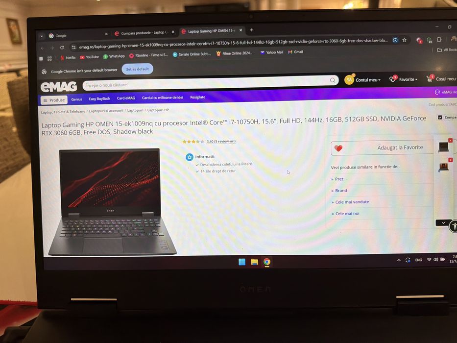 Laptop Gaming HP OMEN 15-ek1009nq NVIDIA GeForce RTX 3060 6GB