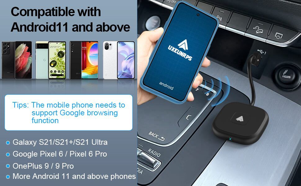 Android Auto Wireless cu adaptor USB la USB-C 5GHz WiFi 4.2 Bluetooth