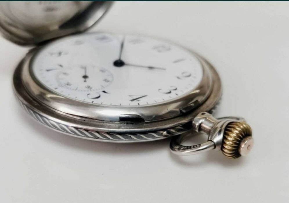 Ceas de buzunar din argint de 800 "Niello", Elvetian, JANUS