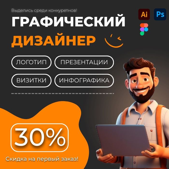 СКИДКА 30% Графический дизайн. Логотип, визитки, презентация, инфограф