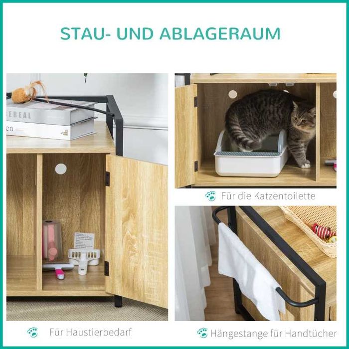 PawHut Шкаф за котки за котешка тоалетна, странична маса