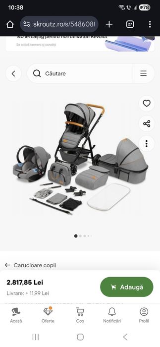 Carucior 3 in 1, Lionelo, Amber, Cu landou, scoica auto, Pana la 22 kg