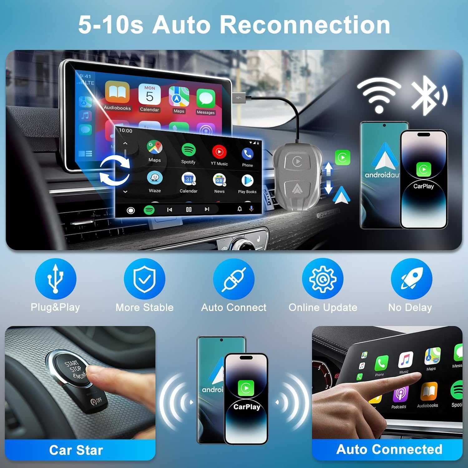 Безжичен Carplay  и Android Auto адаптер